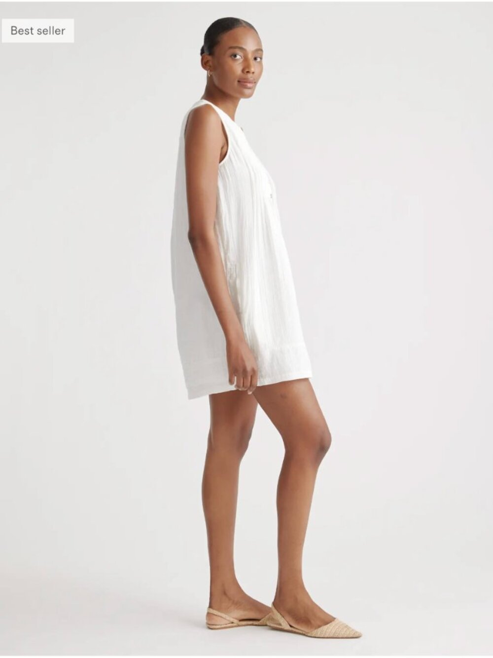 Quince White Sleeveless Pintuck Button-Front Mini Dress - Picture 8 of 11